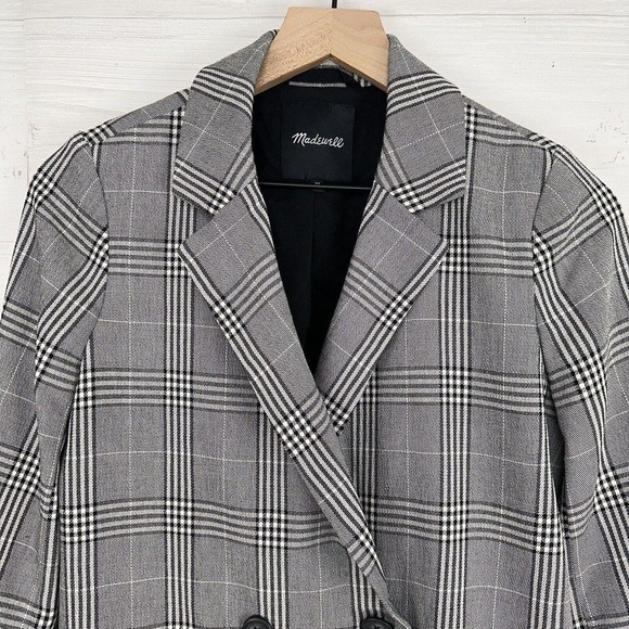 Madewell Caldwell Double-Breasted Blazer in Menswear Plaid Women Size XS Gray - Picture 3 of 16